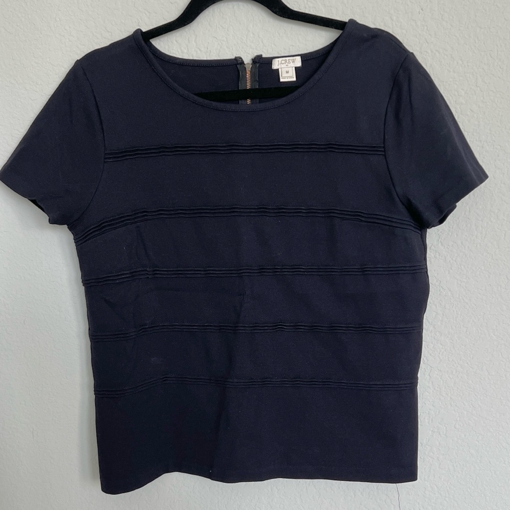 J. Crew Navy Blue Pleated Stripe Top